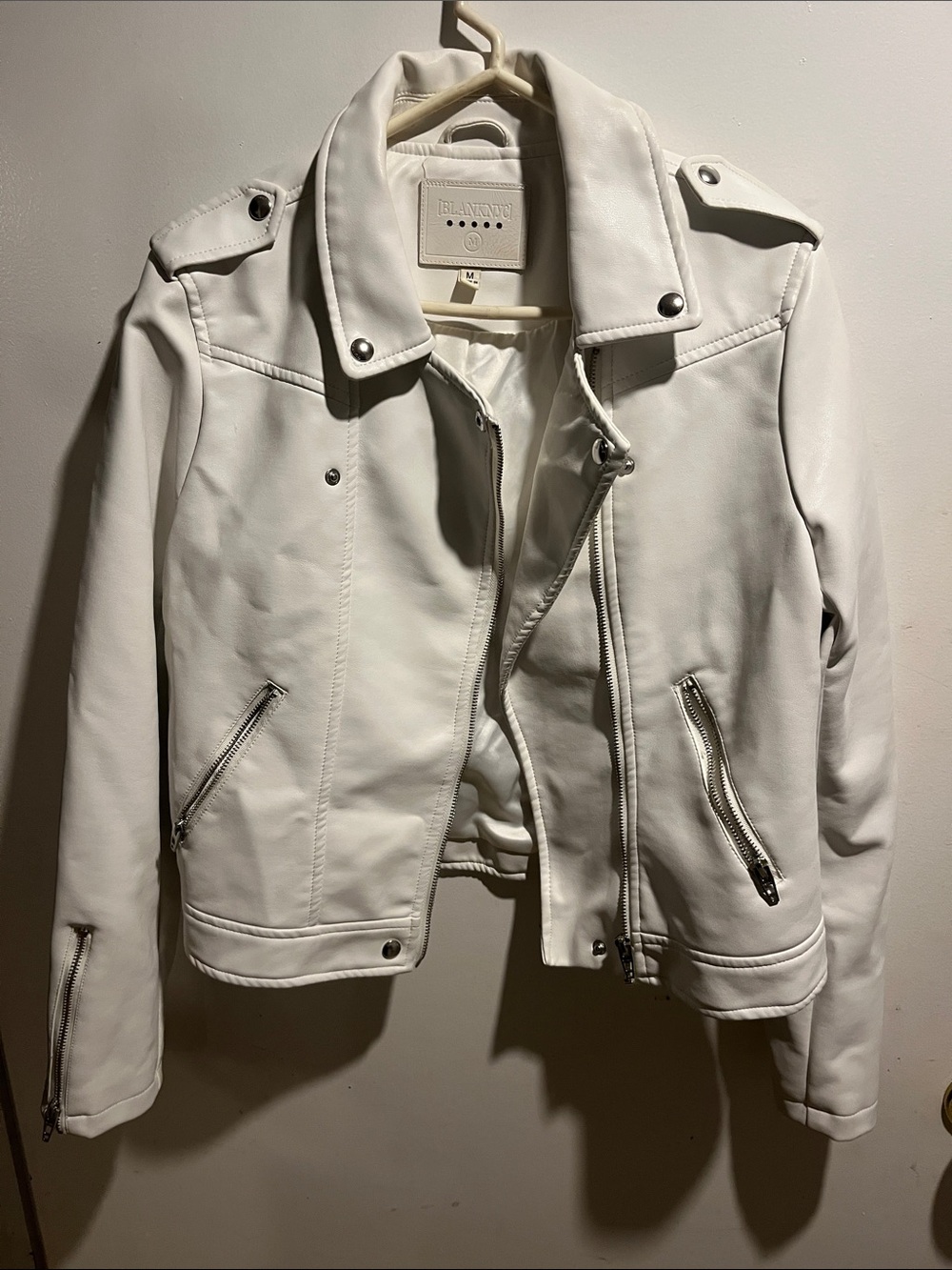 Blank NYC White Faux Leather Moto Jacket